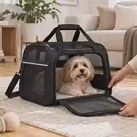 Bolsa Dobrável para Gatos e Cães até 11kg com Tela (Preto)