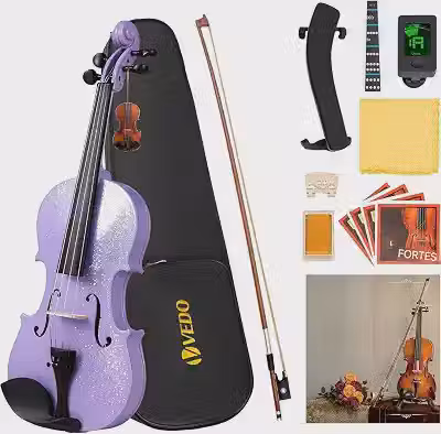 VEDO Violino 4/4 Tamanho Completo Roxo Brilhante para Iniciantes Adultos e Crianças com Estojo Rígido Arco Breu Espaleira Afinador Cordas Extras