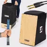 Cajon Eletroacústico com Capa Protetora, par de Vassourinha Profissional e Cabo P10 (Natural)