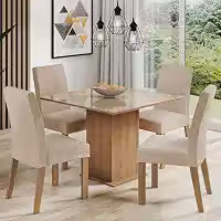 Conjunto Sala de Jantar Madesa Evelin Mesa Tampo de Vidro com 4 Cadeiras
