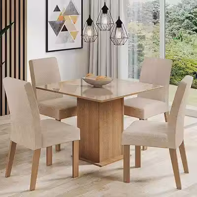 Conjunto Sala de Jantar Madesa Evelin Mesa Tampo de Vidro com 4 Cadeiras