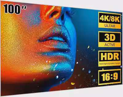 100 Polegadas Tela para Projetor Bettdow, 16:9 Tela Projetor, HD/4K Nítida Sem Reflexos Tela de Projeção Portátil, Ideal para Ambientes Domésticos, Escritórios, Flexível e portátil