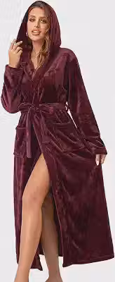 Roupão Feminino Felpudo com Capuz, Roupão de Banho Grosso com Bolsos, Roupa de Dormir Macia