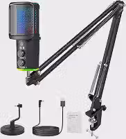 Microfone RGB,NEW USB Mic para PC/Notebook, com Arm, Condensador Mic, Aplicável Live, Podcast, Gravação de Audio, Karaoke, DJ, Gamer Youtuber