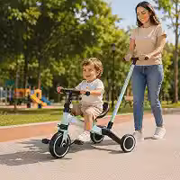 Triciclo Infantil Evolutivo 5 em 1 MSP Kids com Haste Empurradora, Bicicleta de Equilíbrio, Pedais Removíveis, Assento Ajustável, Rodas em EVA e Rolamentos, Verde