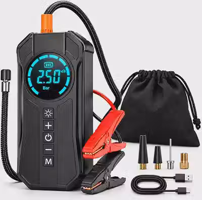 Compressor de Ar Portátil 4 em 1 150 PSI com Partida 1000A e Powerbank