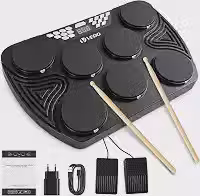 VEDO Bateria Eletrônica Portátil 7 Pads, 16 Kits de Som, 30 Músicas de Demonstração, Bateria 1800mAh + Fonte AC, Sensibilidade à Velocidade, Gravação/Reprodução, LED, USB MIDI, Preto
