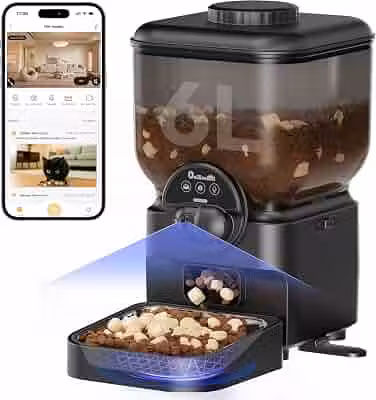 [ONI]Alimentador Automático Pet com Câmera 1080P, Comedouro Automatico para Gatos e Cães Pequenos 6L, Dispenser Ração Automático Wi-Fi 2.4G com App, Áudio Bidirecional, Porções Programáveis (02)