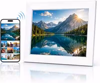 Porta-Retratos Digital Inteligente de 10,1 Polegadas com Wi-Fi, 32 GB de Memória Interna, Tela Ips Sensível do Toque de 1280 X 800, Alternar Entre Os Modos Retrato e Paisagem