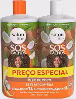 Salon Line, Kit Shampoo e Condicionador, SOS Cachos, Coco, Tratamento Profundo, Vegano - Cabelos Ondulados, Cacheados e Crespos, 1 L cada