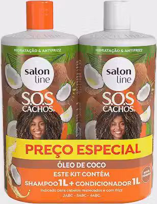 Salon Line, Kit Shampoo e Condicionador, SOS Cachos, Coco, Tratamento Profundo, Vegano - Cabelos Ondulados, Cacheados e Crespos, 1 L cada