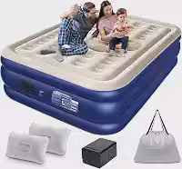 Trailabo Colchão Inflável Queen Size 205 * 155CM com Bomba de ar Elétrica Recarregável Embutida, Inflação e Deflação Rápidas e Automáticas, para Viagens e Acampamentos (Azul e Branco)