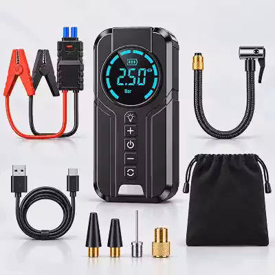 Compressor de Ar Portátil Multifuncional 4 em 1, Auxiliar de Partida
