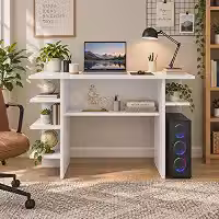 Mesa Gamer Nexus Station para PC com Prateleiras Laterais e Nicho, Escrivaninha para Setup Gamer e Home Office Branco