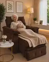 Poltrona da Vovó Reclinável e Retrátil em Veludo premium, Estrutura em Eucalipto, 4 Níveis de Conforto (marrom)