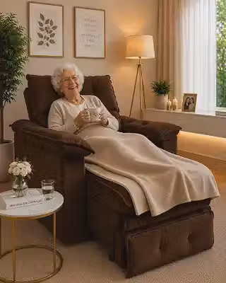 Poltrona da Vovó Reclinável e Retrátil em Veludo premium, Estrutura em Eucalipto, 4 Níveis de Conforto (marrom)