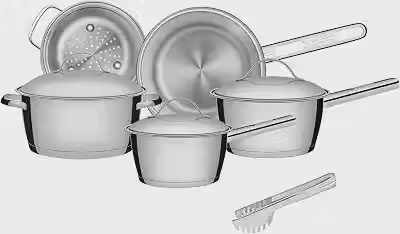 Jogo de Panelas Tramontina Aço Inox Allegra 5 Peças Fundo Triplo + Pegador de Massa