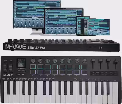 M-VAVE SMK-37 PRO Controlador MIDI Teclado 37 Teclas Sensíveis, 16 Pads RGB Sensor de Força, Interface Áudio USB-C, Conexão Wireless, Bateria, Profissional Compatível com todas as DAWs, Preto