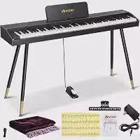 VEDO Kit Piano Digital 88 Teclas com Ação Totalmente Pesada, Alto-Falantes Surround, 800 Timbres, 600 Ritmos, 80 Faixas de Demonstração, MIDI-USB, Escalas e Acordes, Ideal Para Iniciantes, Preto