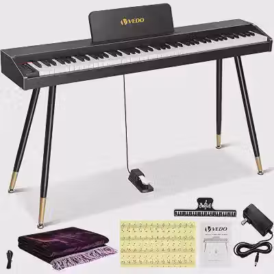 VEDO Kit Piano Digital 88 Teclas com Ação Totalmente Pesada, Alto-Falantes Surround, 800 Timbres, 600 Ritmos, 80 Faixas de Demonstração, MIDI-USB, Escalas e Acordes, Ideal Para Iniciantes, Preto