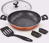Panela Work Antiaderente Paellera Frigideira Grande 3,5 Litros tampa de vidro