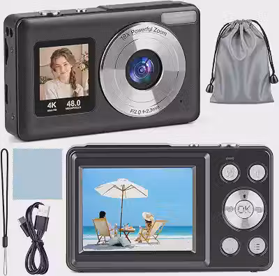 Câmera Digital Portátil 4K com Zoom de 18X, Câmera Vlogging de 48 MP, Câmeras Compactas de Ponto de Viagem, Maquina Fotografica, Tela LCD de 2,5 Polegadas