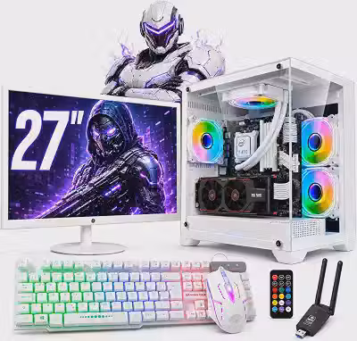 PC Gamer Branco Intel Core i7 16GB SSD 480GB Radeon RX 580 8GB 256 Bits Water Cooler Monitor 27' Kit Gamer Wi-Fi Windows 11