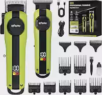 ENSSU Máquina de Cortar Cabelo Profissional 2 em 1, Cortador de Cabelo e Máquina de Acabamento Sem Fio, Display LED, Lâmina Ajustável, Kit com 10 Pentes Guia