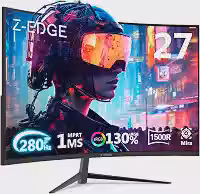 Monitor Gamer Curvo 27 polegadas Z-Edge, FHD 1080P 280Hz 1500R, monitor MPRT ultrarrápido de 1 ms,16,7 milhões de cores, 2 x DP 1.2/2 x HDMI 2.0, Ajuste de Inclinação, Suporte VESA, Sem Bordas