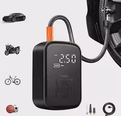 Compressor de Ar Portatil, Calibrador de Pneus Portatil, Bomba de Encher com Display Digital, Pré-sets de Pressão, Power Bank 6000mAh para Carros/Motos/Bicicletas e Bolas