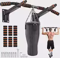Barra Fixa de Parede Multifuncional para Pull-up/Chin Up/Dip - Musculação Em Casa, Ajustável com Encosto e Instalação de Broca