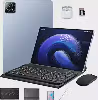 DIVENT Tablet，10,1 polegadas, Android 14, 16GB +512 GB, inclui cartão de memória de 128 GB, teclado, mouse e capa protetora, equipado com câmeras de 8MP+16MP, Bateria 8800mAh,Wi-Fi Edition(Azul)
