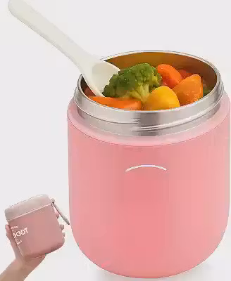 Pote Térmico 530ml Aço Inox Premium com Colher para Marmita e Alimentos, Conserva Sopa, Frutas e Comida Quente ou Fria por 12h, BPA Free - Rosa