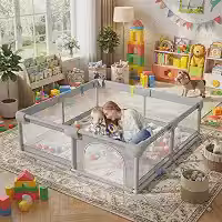 Cercadinho para Bebê e Criança 127x127 CM | Malha Respirável Transparente | Estrutura em Aço | Ventosas Antiderrapantes | Uso Interno e Externo