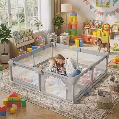 Cercadinho para Bebê e Criança 127x127 CM | Malha Respirável Transparente | Estrutura em Aço | Ventosas Antiderrapantes | Uso Interno e Externo