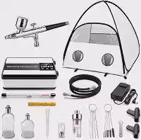 Kit de aerógrafo de 55 PSI com compressor e cabine de pulverização, conjunto de escova de ar de ação dupla com bicos de 0,3/0,5 mm, estação de pintura interna portátil para modelos, artesanato, tinta