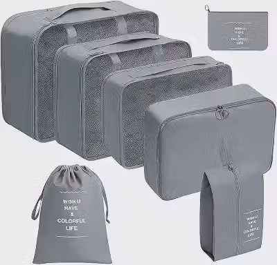 Organizador Viagem Kit 7 Peças - Necessaire Bagagem Compacto Prático CINZA