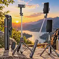 Tripé para Celular 1,70m com Altura Ajustável, 3 em 1 Bastão de Selfie, Remoto Bluetooth, Rotação 360°, Suporte Universal para iPhone e Android, Ideal para Fotos, Vídeos, Lives e Reuniões