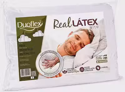 Travesseiro Duoflex Real Látex Alto 16 cm, Branco, para fronha 50 x 70 cm