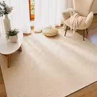 Tapete Algodão Sala Quarto Antiderrapante 2,00 x 1,40 Rústico Artesanal Emborrachado Cru Chevron Off White Lavável