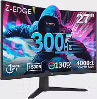 Monitor Gamer Curvo 27 polegadas Z-Edge, FHD 1080P, 300 Hz, 280 Hz e 240 Hz, monitor pc 1500R, MPRT de 1 ms, 2 portas DP 1.4 e 2 portas HDMI 2.0, Ajuste de Inclinação, Suporte VESA, Sem Bordas
