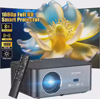 Bettdow Projetor 4k 8k 15000 Lumens Hd 1080p Compatível Completo De Android 9, Smart Projetores Retroprojetor Portatil 600 ANSI WiFi6, Auto Correção Trapezoidal, Foco Eletronico