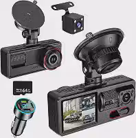 Câmera de Carro 1080P FHD com Dupla Câmera (Frontal e Traseira), Visão Noturna, Tela IPS 2.0'' Dashcam, Ângulo de 170°, WDR, Cartão de 64GB Incluso