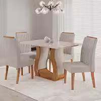 Conjunto Sala de Jantar Mesa 120x80,7cm Tampo com Vidro 4 Cadeiras Inspirare Yescasa Bege/Mel