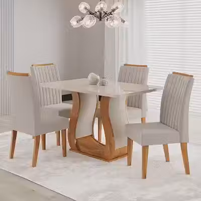 Conjunto Sala de Jantar Mesa 120x80,7cm Tampo com Vidro 4 Cadeiras Inspirare Yescasa Bege/Mel