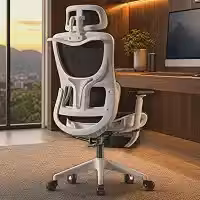 BlidShop Cadeira de Escritório Executiva Ergonômica, Giratória, Tela Mesh, Reclinável com Apoio Lombar e Cabeça, Suporta 150kg, Home Office e Gamer, NR17 (Branca e Preta)