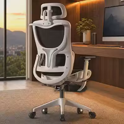 BlidShop Cadeira de Escritório Executiva Ergonômica, Giratória, Tela Mesh, Reclinável com Apoio Lombar e Cabeça, Suporta 150kg, Home Office e Gamer, NR17 (Branca e Preta)