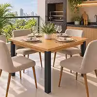 Mesa de Jantar Moderna 4 Lugares – Design Elegante com Tampo Amadeirado