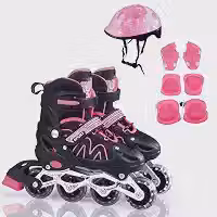 Patins Infantil 4 Rodas Inline Ajustável 4 Tamanhos Kit Proteção Bolsa e Capacete