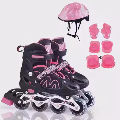Patins Infantil 4 Rodas Inline Ajustável 4 Tamanhos Kit Proteção Bolsa e Capacete